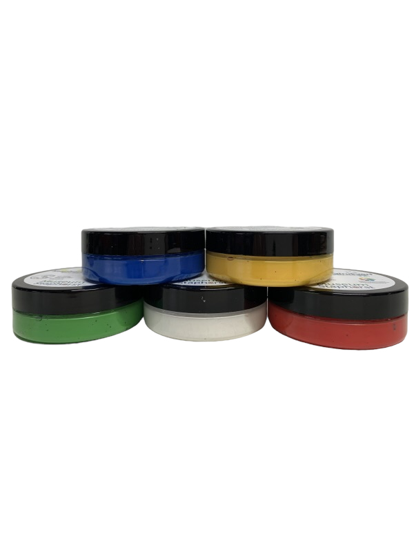 Set drukverf rood, wit, geel, blauw, groen 50 gram per kleur