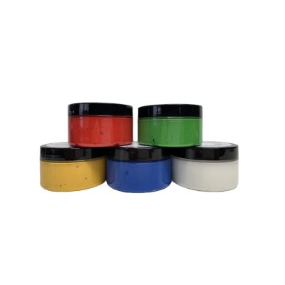 Set drukverf rood, wit, geel, blauw, groen 100 gram per kleur