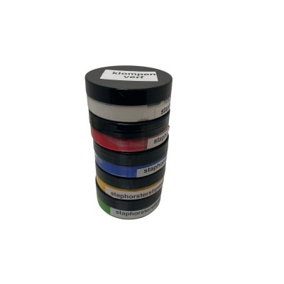 Klompenverf set van 5 potjes rood, wit, blauw, geel, groen
